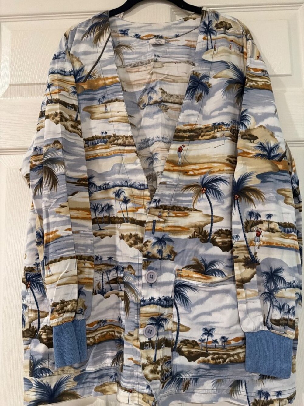 S.C.R.U.B.S. Golf-Themed Button-Front Jacket With Pockets Palm Tree Print M Cott
